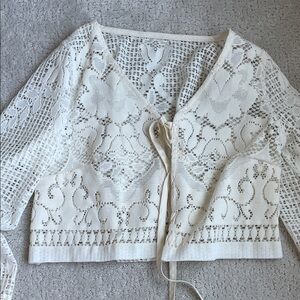 White Lace Tie-Front Cardigan
